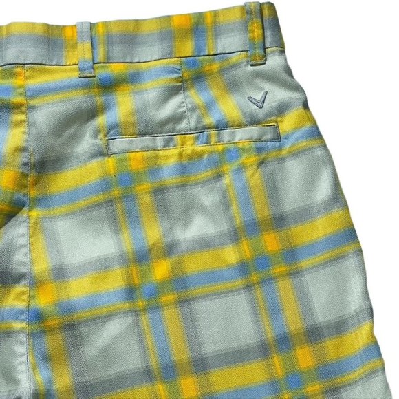 Callaway Shorts Golf Performance Flat Front Yellow Plaid Bermuda Men's Size 32 - Picture 5 of 9